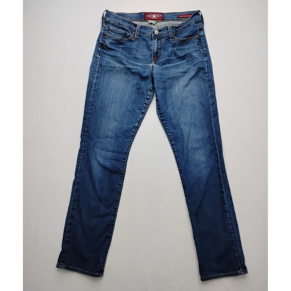 Lucky Brand Sofia Straight Jeans Women‎ 8/29 Regular Blue Denim Whisker Low Rise